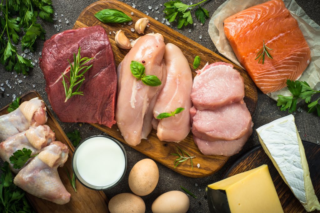 Animal protein sources- meat, fish, cheese and milk.